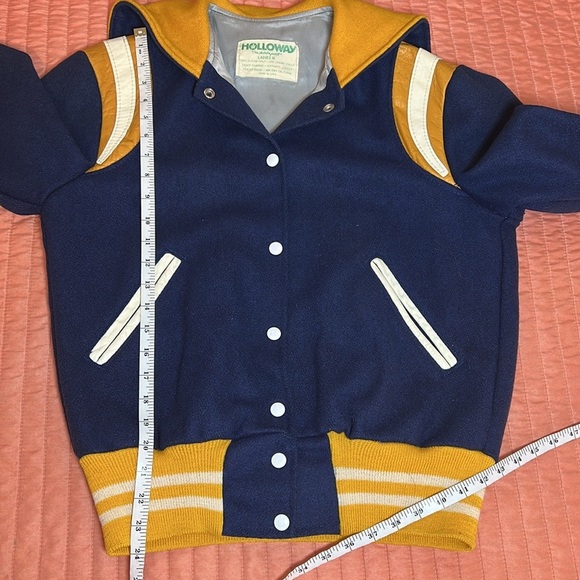Vintage 70-80s Holloway Varsity Jacket women’s Blue Yellow Leather Wool sz Med - Picture 12 of 15